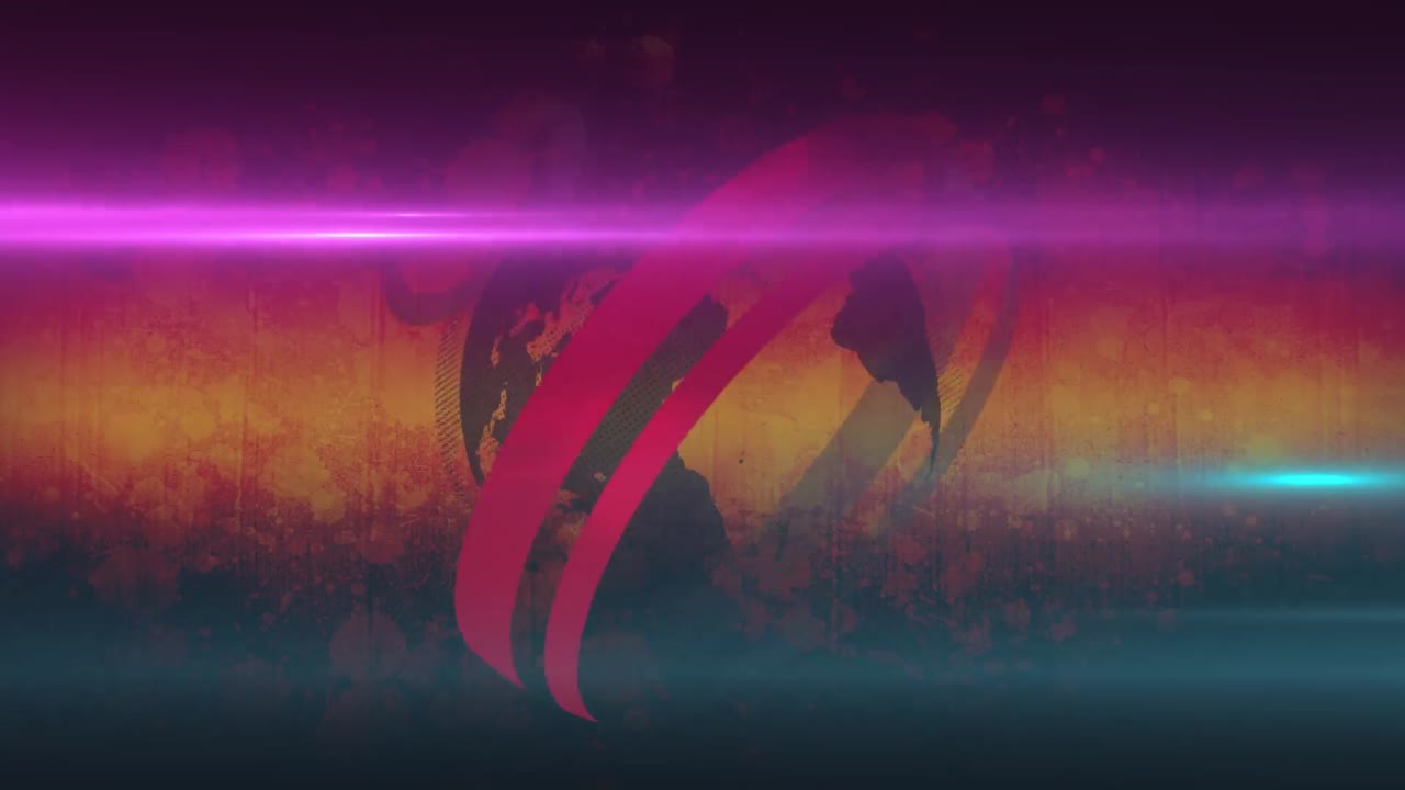 animación del globo y los rastros de luz con círculos sobre fondo rojo