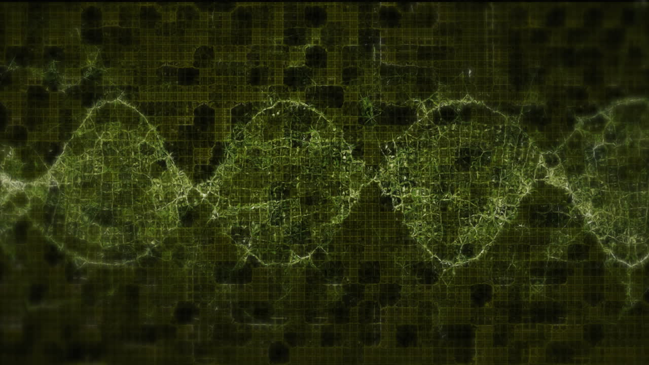 animación de la cadena de adn girando sobre el patrón sobre fondo negro