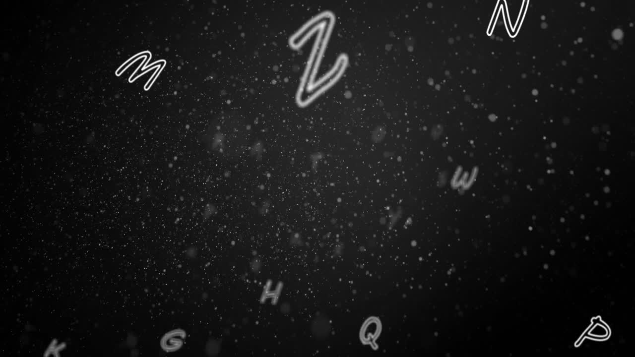 animación de letras flotantes sobre un fondo negro
