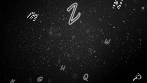 animación de letras flotantes sobre un fondo negro