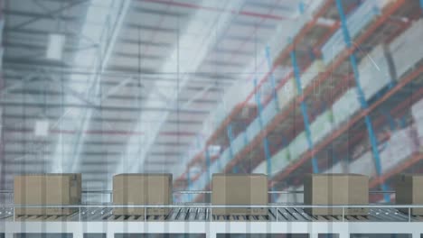 procesamiento de datos estadísticos en múltiples cajas de entrega en cinta transportadora contra el almacén