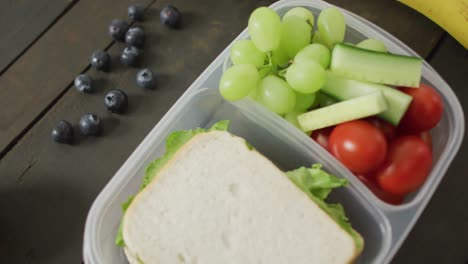 video of healthy packed lunch of fruit and vegetables