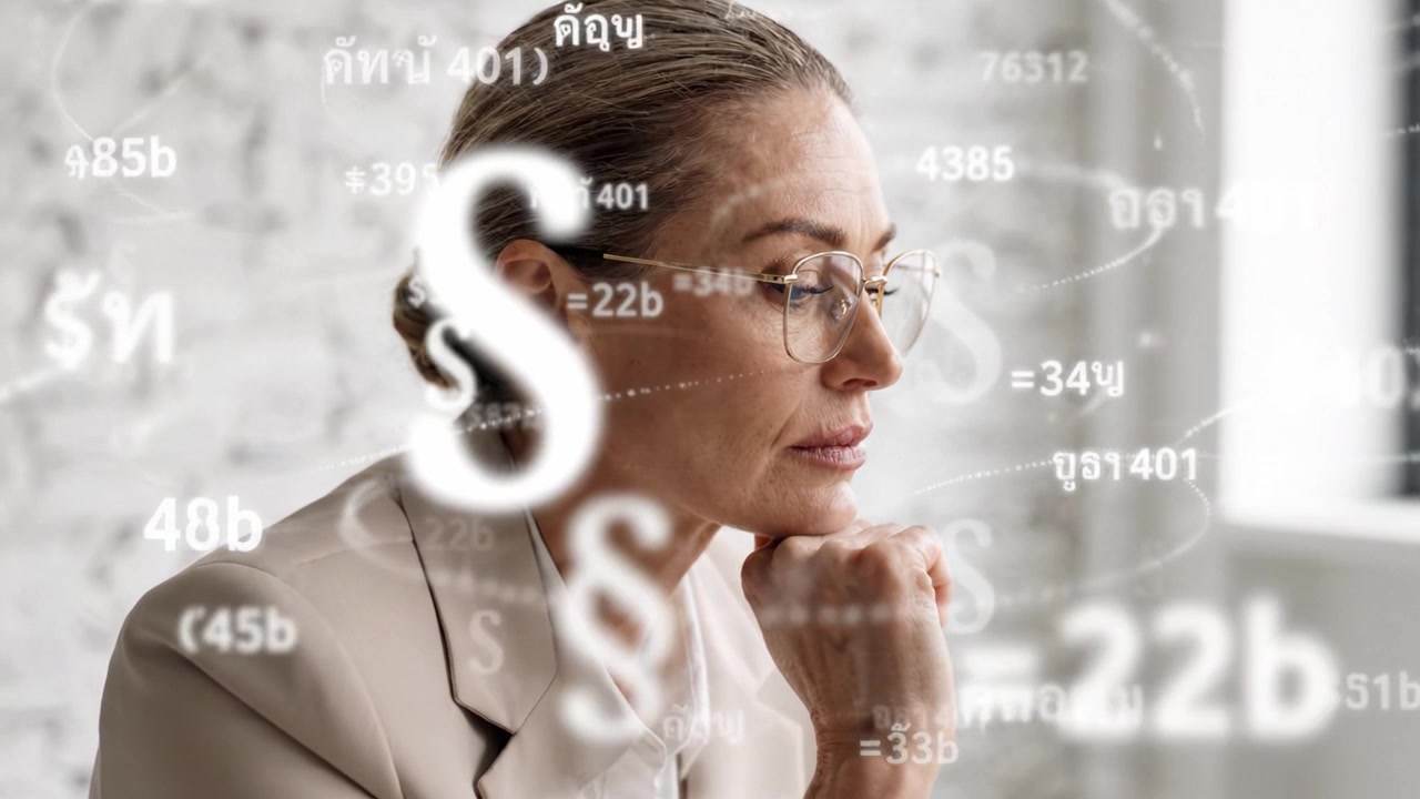 Thoughtful businesswoman contemplating financial data and strategies, showcasing analytical skills and deep focus in a modern office environment.