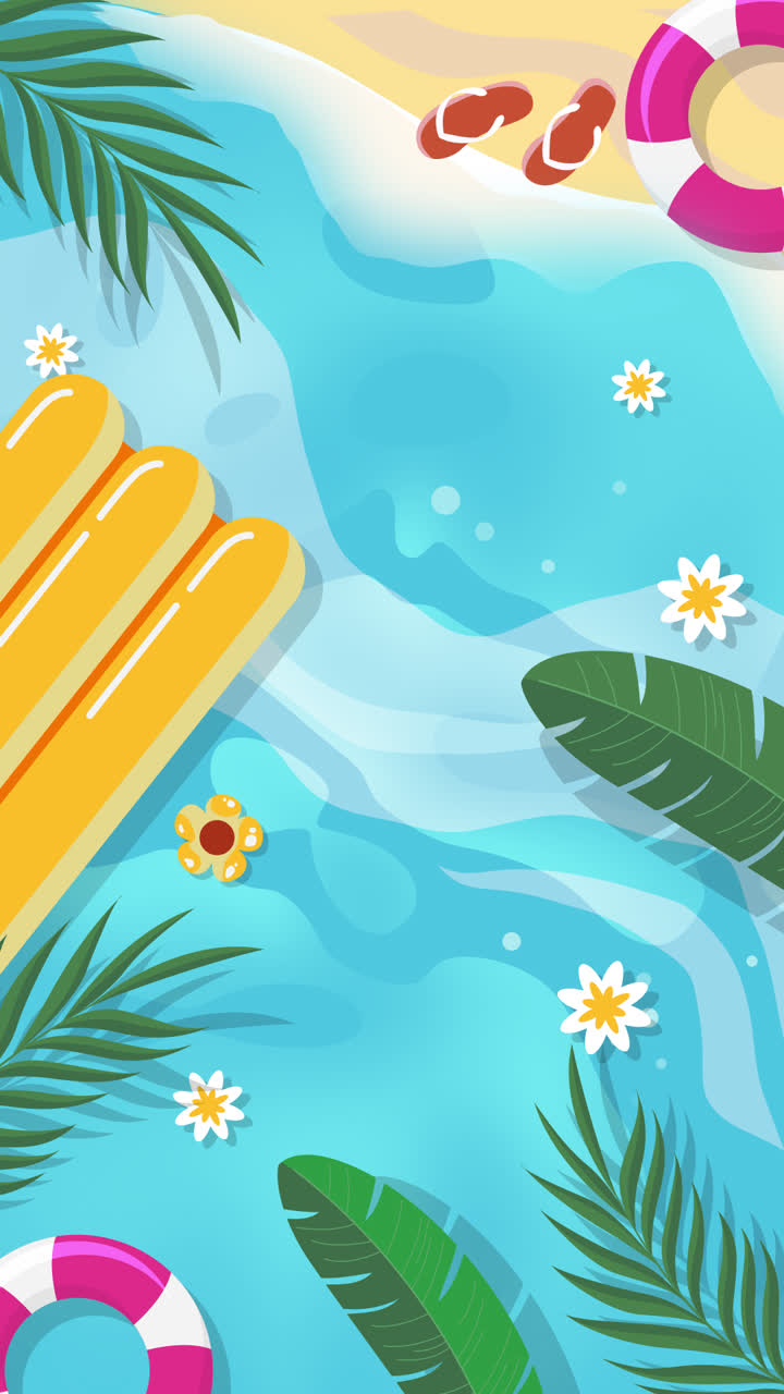Tropical Summer Beach and Pool Vacation Scene Illustration