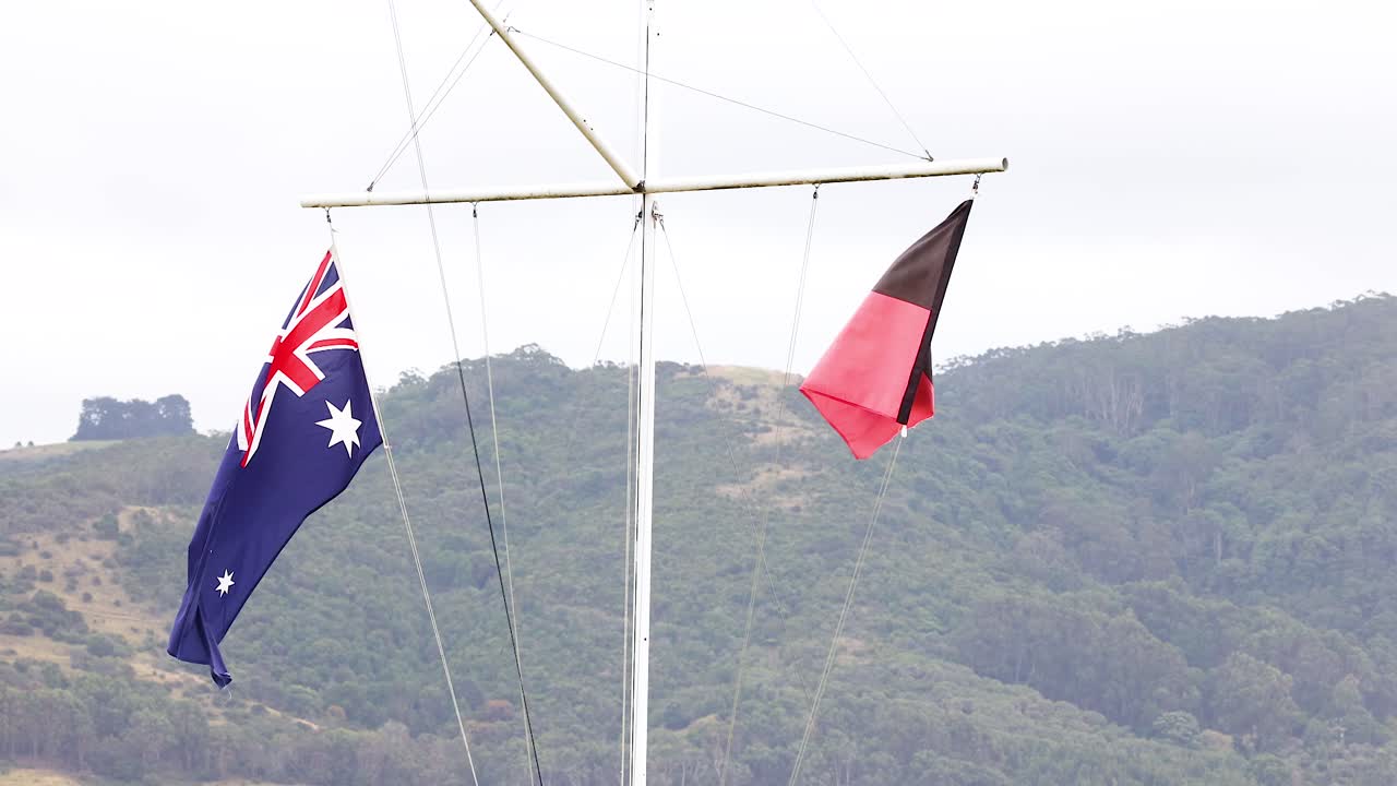 Australian and Aboriginal Flags Flying Together