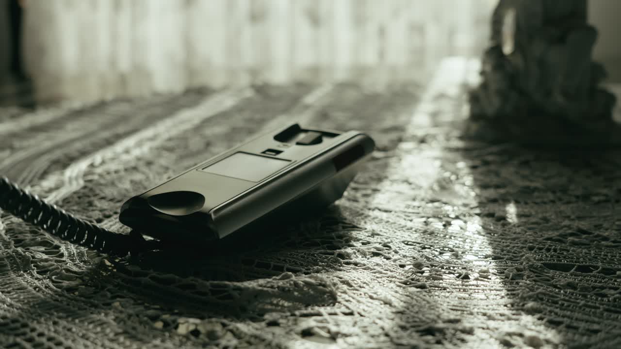 Caller lifts, then replaces receiver on corded push button telephone