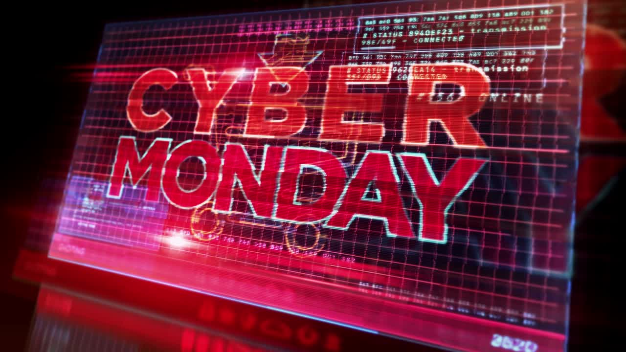 디지털 화면에서 사이버 월요일 방송