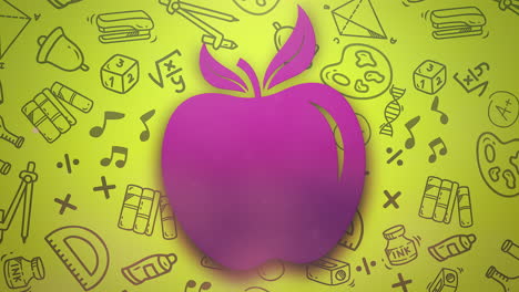 Closeup-motion-of-school-elements-education-background-with-apple