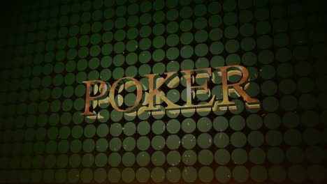 animation of shiny gold text poker, on black grid, over falling white confetti and green background