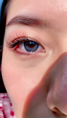 close-up of woman's eye with makeup and contact lenses