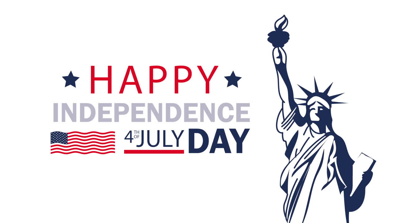 feliz día de la independencia de los estados unidos letras con la estatua de la libertad