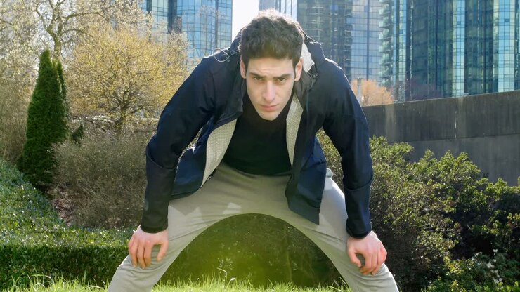 Uomo che si allena nel parco 4k