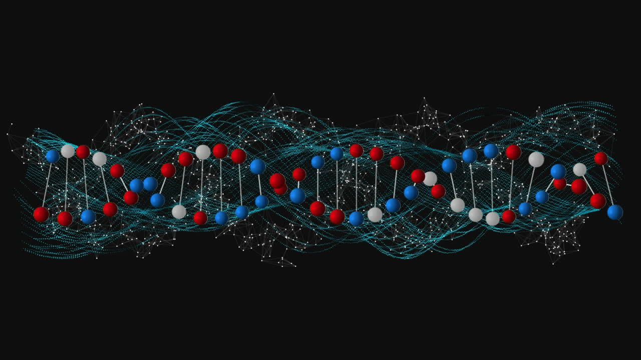 디지털 인터페이스와 글로브 위에서 회전하는 dna 가닥의 애니메이션