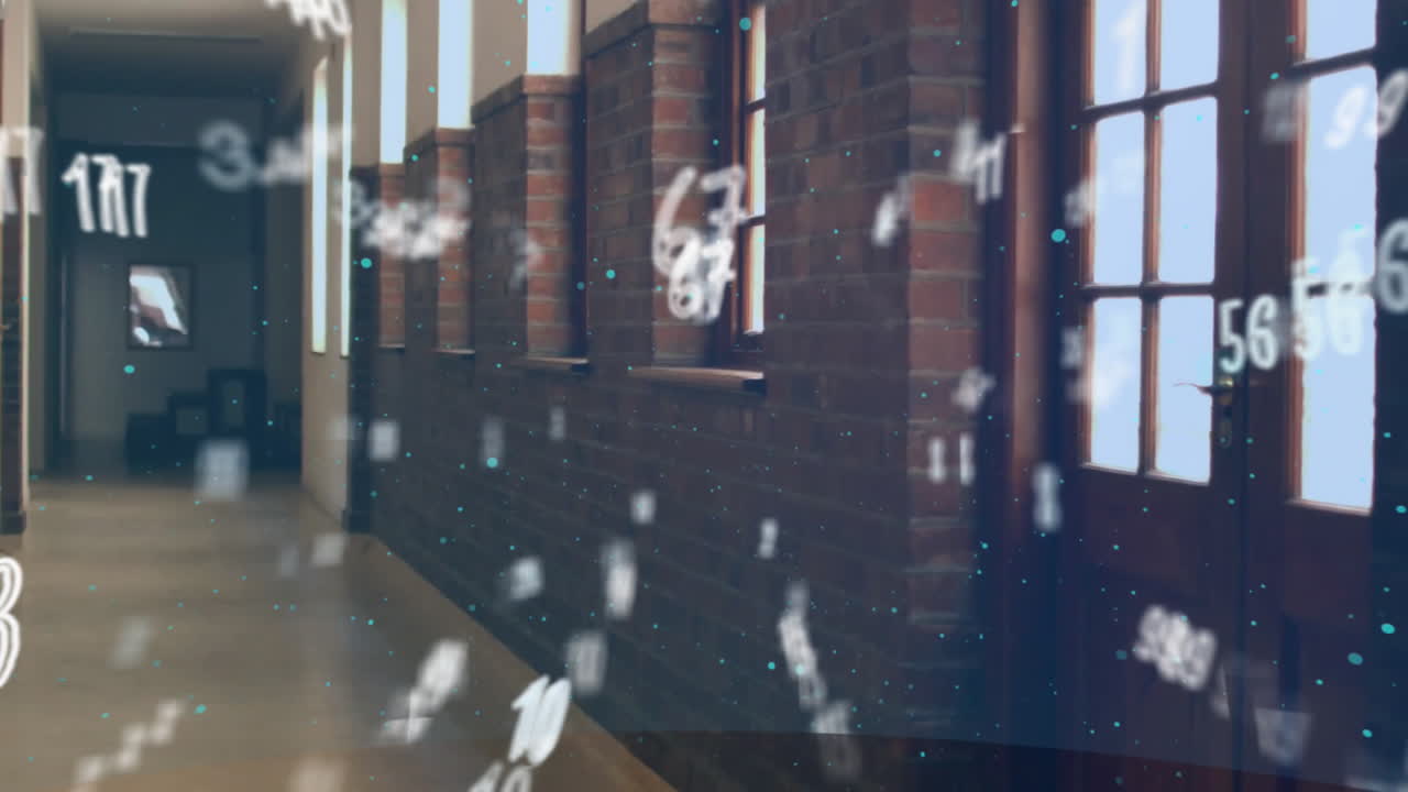 학교의 빈 복도에서 숫자의 애니메이션