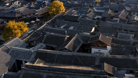 old town of lijiang city, china, traditional oriental roof architecture, aerial