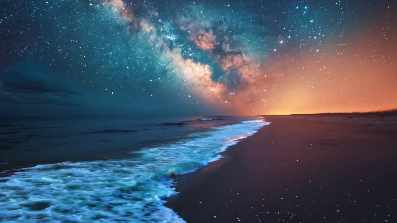Ocean Beach at Night with Milky Way