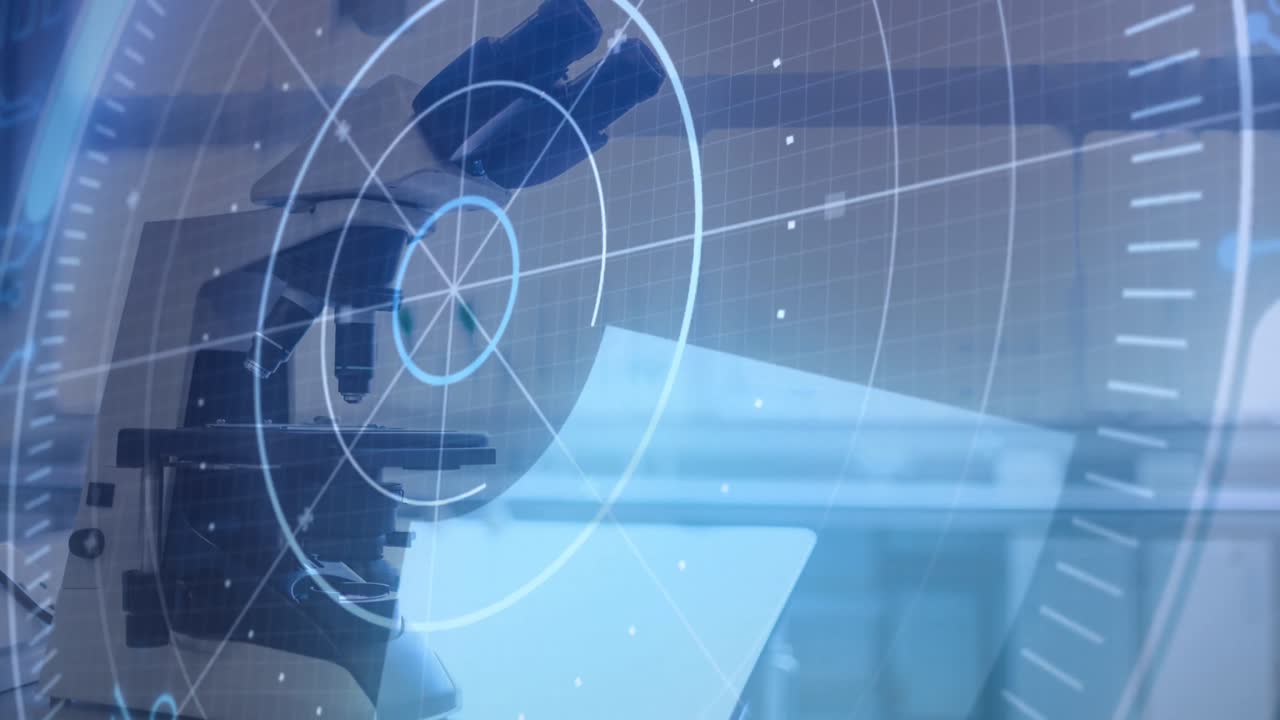 animación del microscopio, el alcance y el procesamiento de datos.