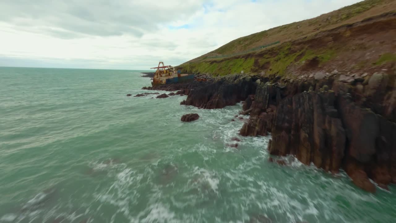 4K Cinematic drone footage of the mysterious Ghost Ship MV Alta stranded along the Cork coastline. Co.Cork - Ireland FPV02