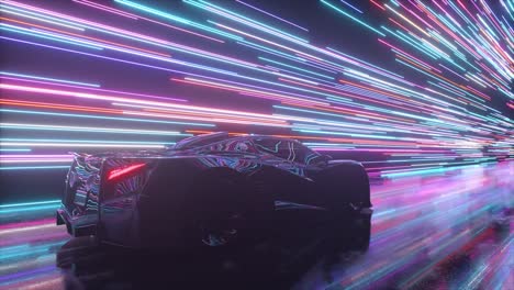 futuristic sports car in a neon tunnel