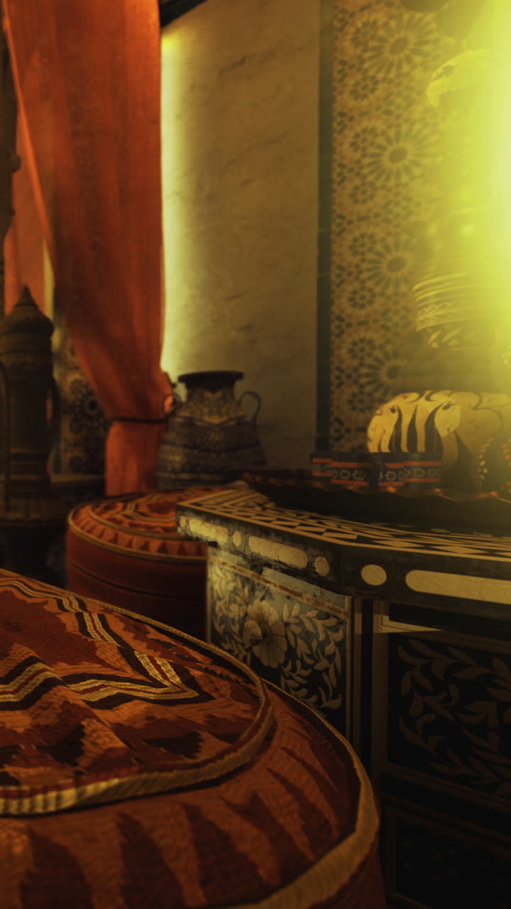 Interior of traditional room displaying cultural decor and furnishings