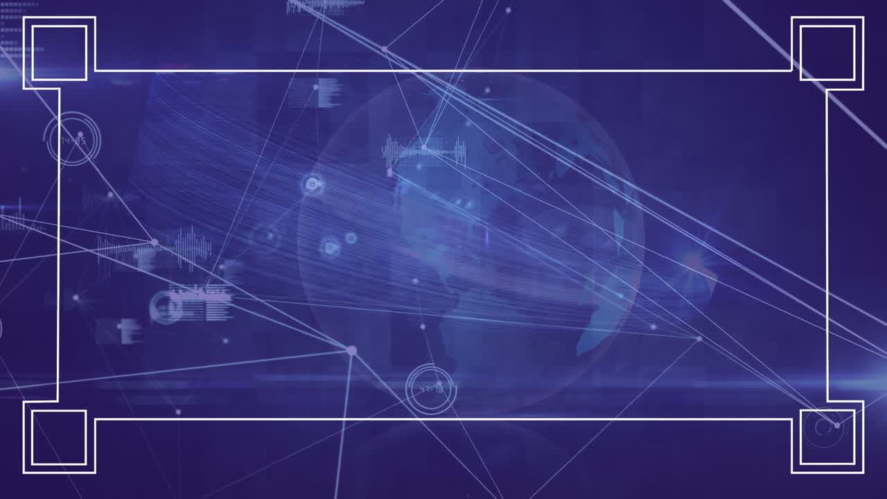 Animation of data processing and globe over blue background