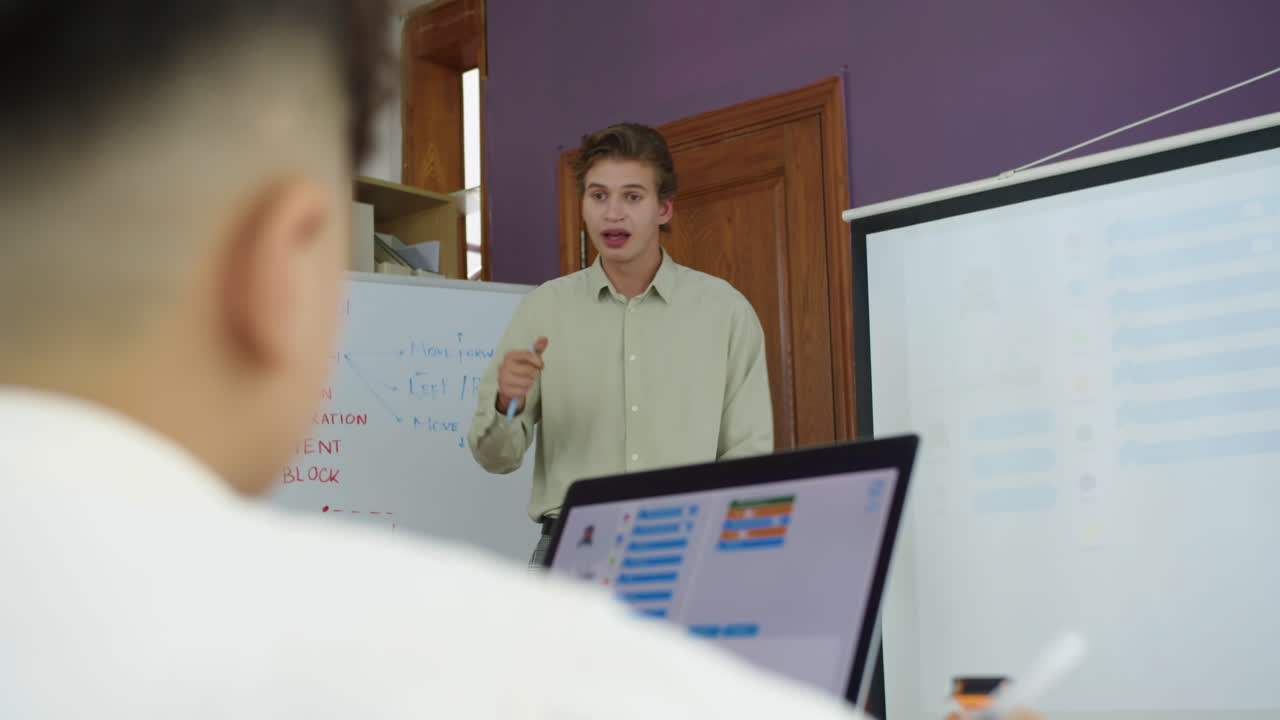 Children Listening to Teacher Explaining Programming Languages at School