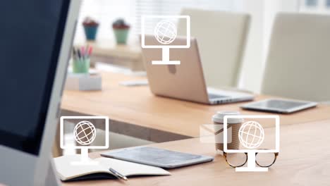 animation of icons and data processing over electronic devices in office