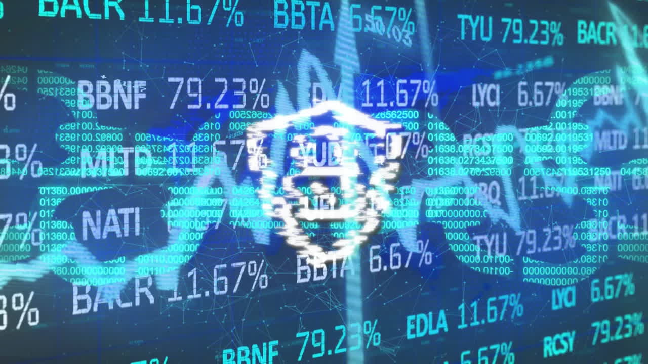 보안 잠금과 사슬을 통해 금융 데이터 처리의 애니메이션