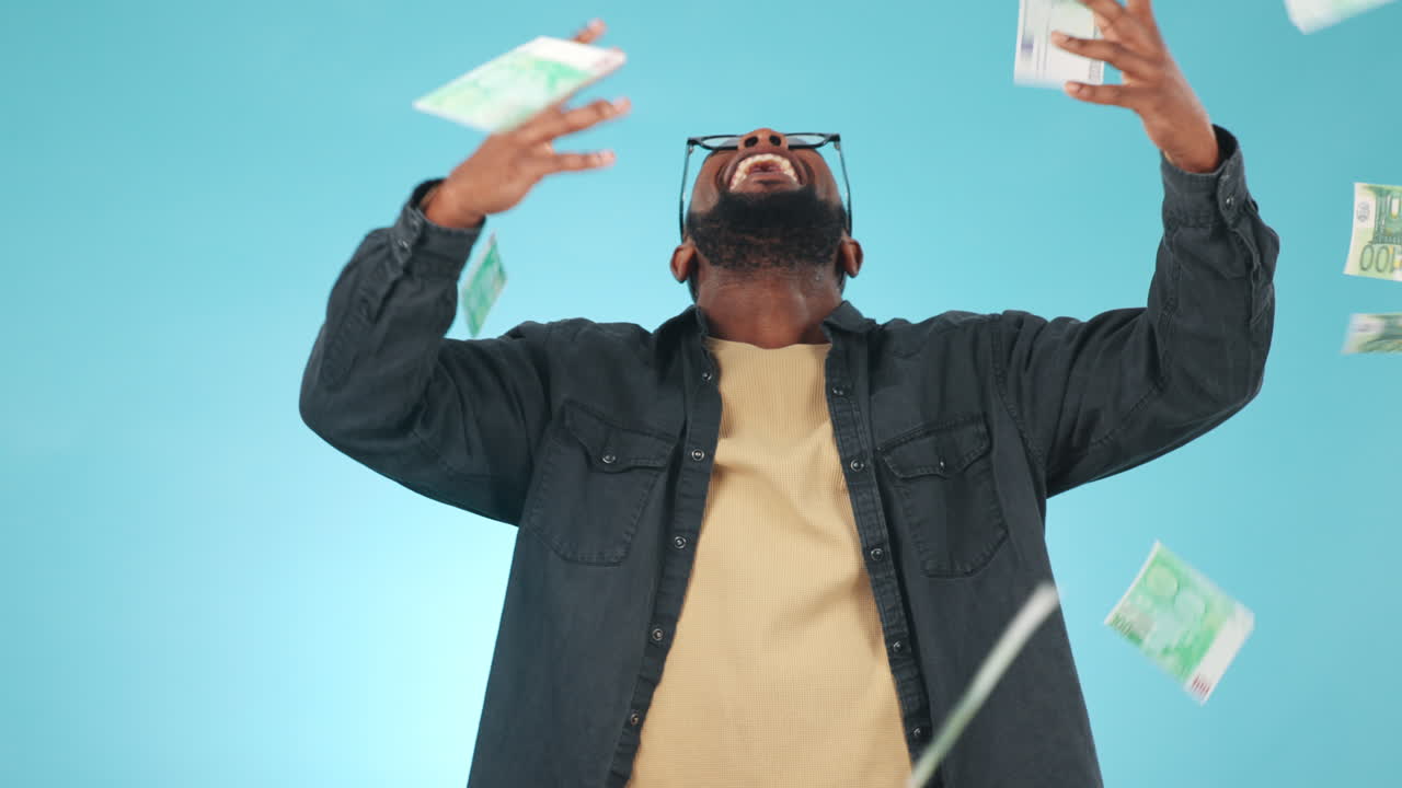 Black man, cash rain and finance
