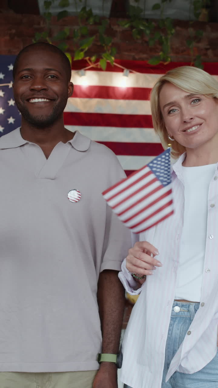 Happy Couple Celebrating American Independence Day