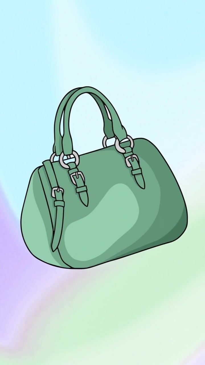 Animazione di borsa verde su sfondo colorato
