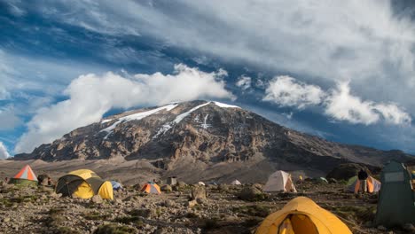 a cinemagraph of a camp site on the way to the peak of mount kilimanjaro