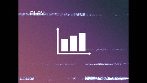 animation of white bar graph symbol, on playback interface with interference and purple background