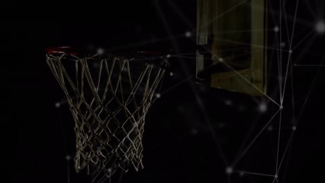 Animation-Von-Verbindungsnetzwerken-über-Basketball,-Der-In-Den-Korb-Fällt