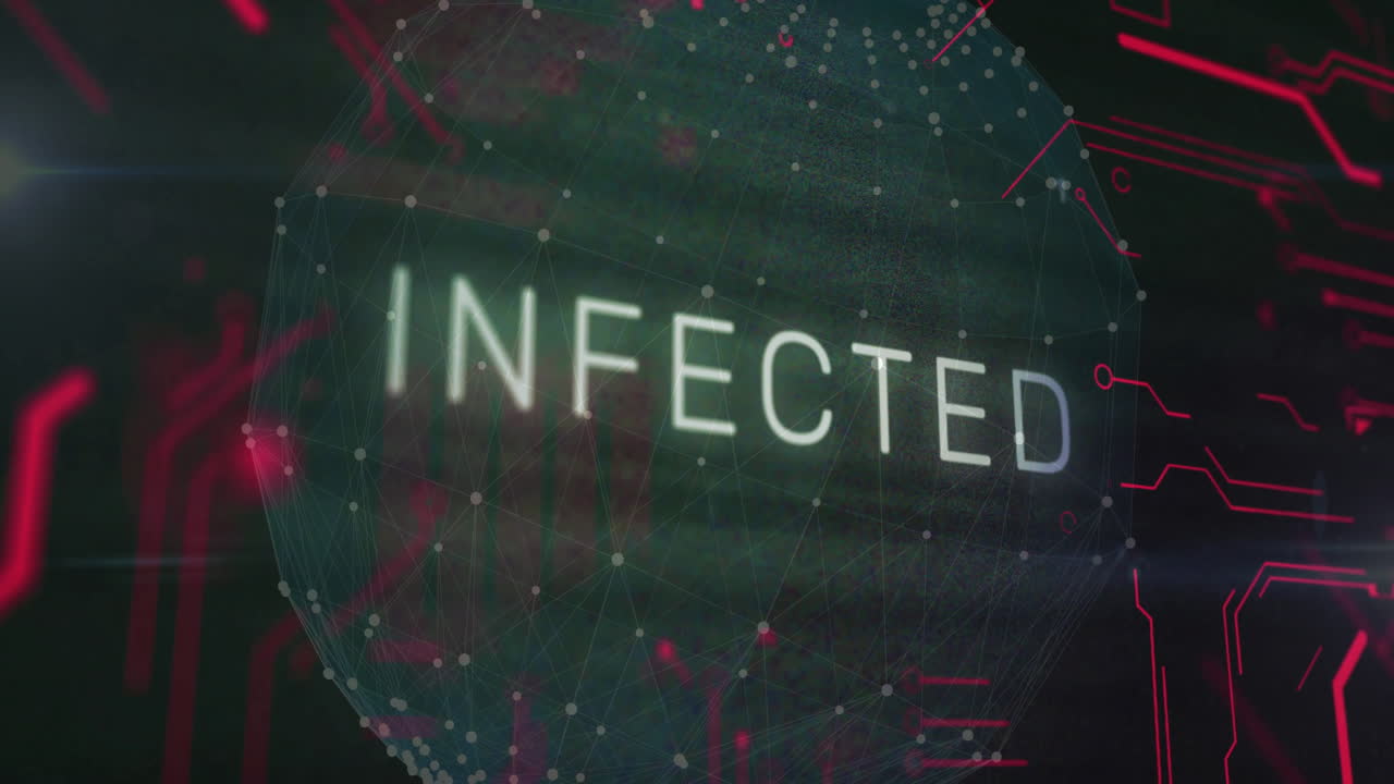 감염된 텍스트와 연결 네트워크의 애니메이션, 전 세계 디지털 데이터 처리