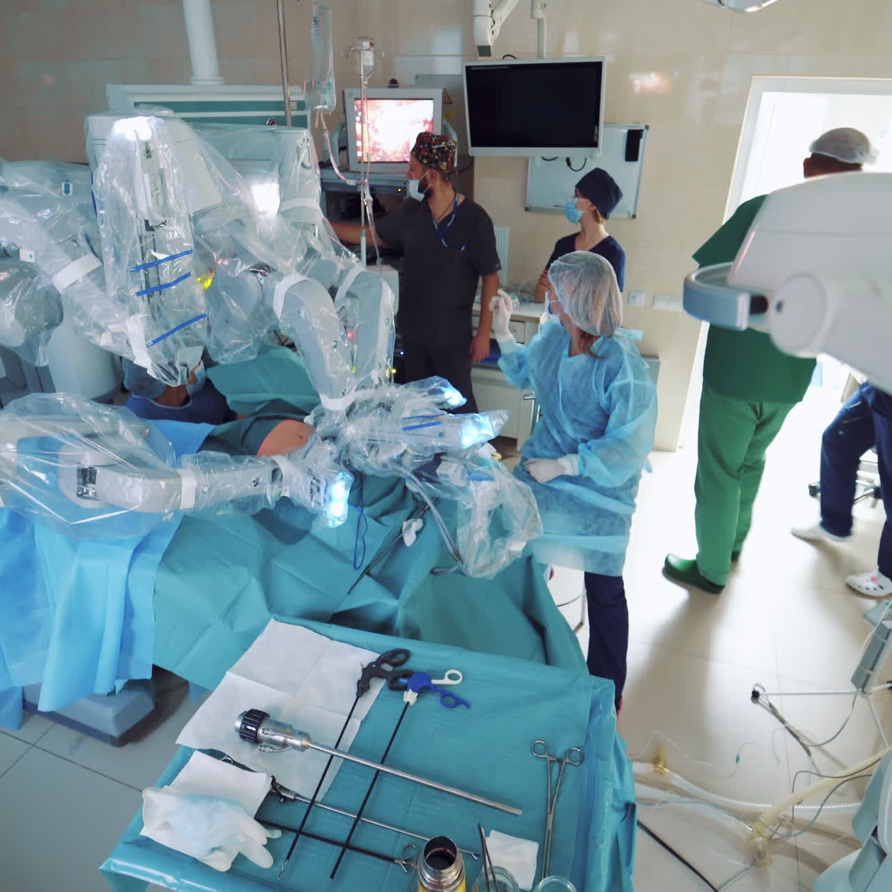 Modern surgical system. Medical robot. Minimally invasive robotic surgery.