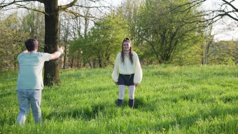 couple walking in a park in spring