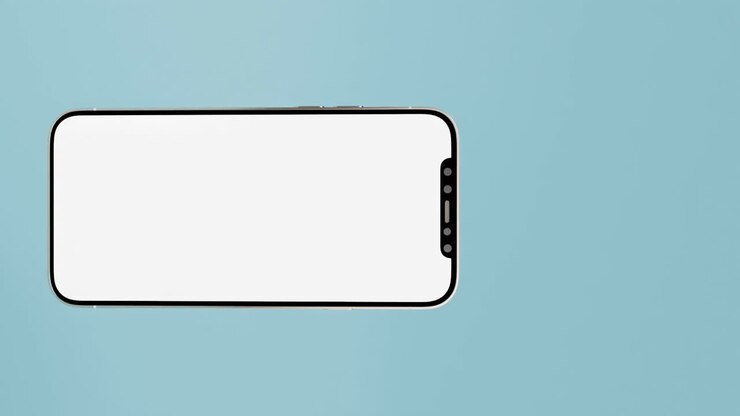 smartphone floating on blue background with copy space