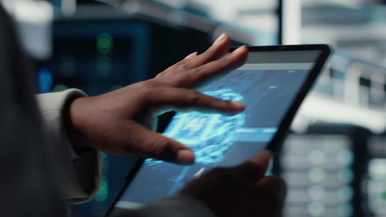 Vertical video Data center computer scientist coding on laptop, doing software updates