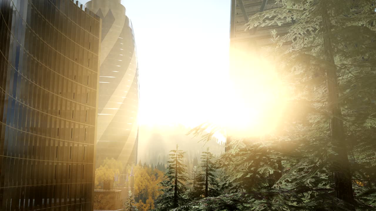 horizonte de la ciudad con rascacielos urbanos al atardecer