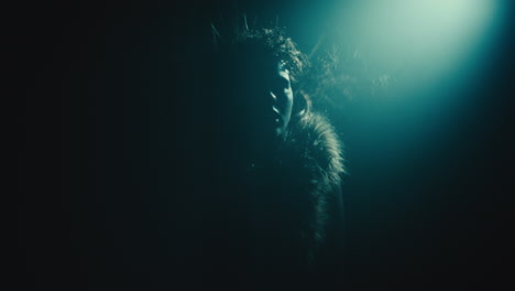 a creepy witch during the night storm