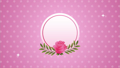 hermosa animación de marco circular de la flor de la rosa rosa