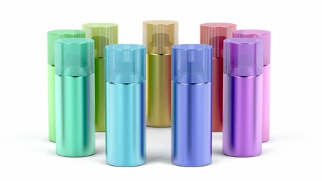 latas de aerosol de diferentes colores