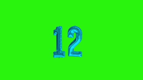 number 12 twelve year celebration blue foil balloon floating green screen