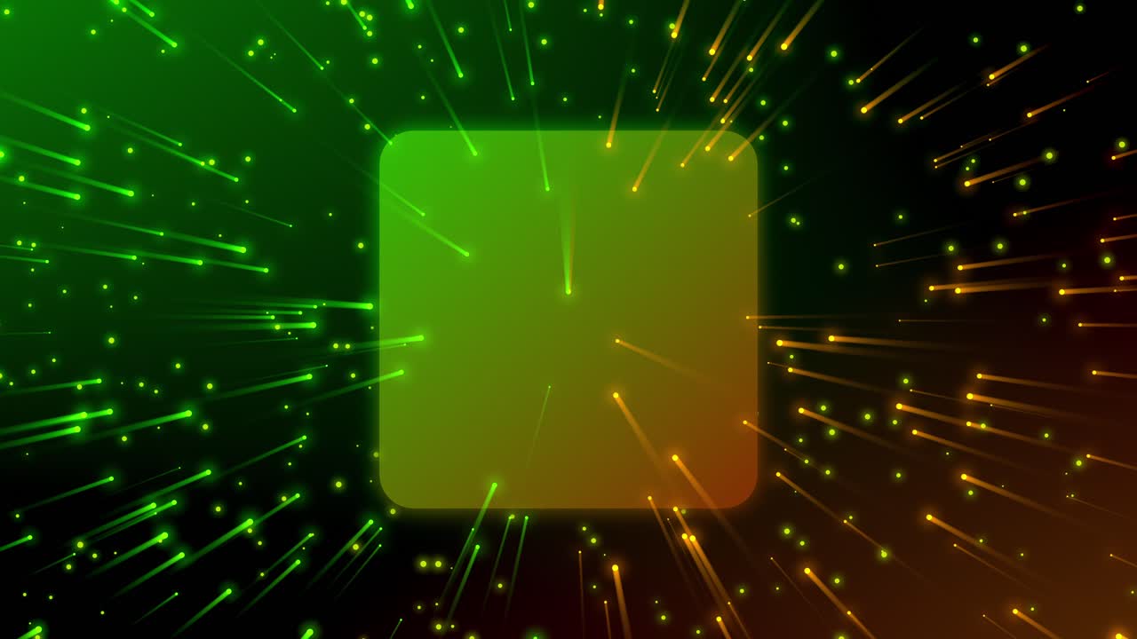 Colorful abstract scene with a round-edged rectangle at the center, surrounded by a luminous circle with glowing streaks of light gently revolving around it