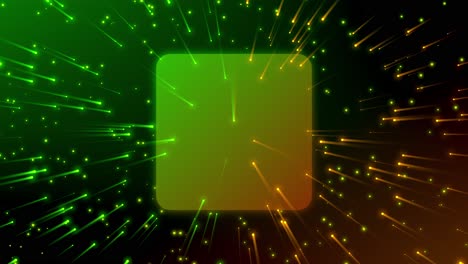 colorful abstract scene with a round-edged rectangle at the center, surrounded by a luminous circle with glowing streaks of light gently revolving around it