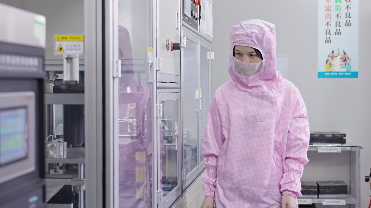 Scienziato ingegnere esperto che osserva e controlla nuove attrezzature prototipo di macchinari in un centro di ricerca.