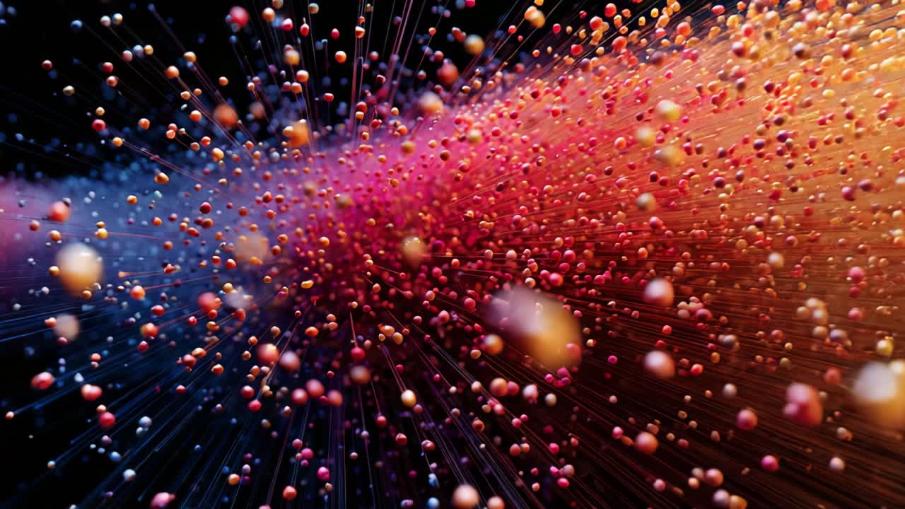 A Vibrant Explosion of Colorful Particles in Motion, Capturing the Essence of Dynamic Energy and Fluidity in a Stunning Abstract Visualization of Light and Movement