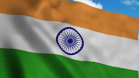 the national flag of india waving in the wind, blue sky background. 4k