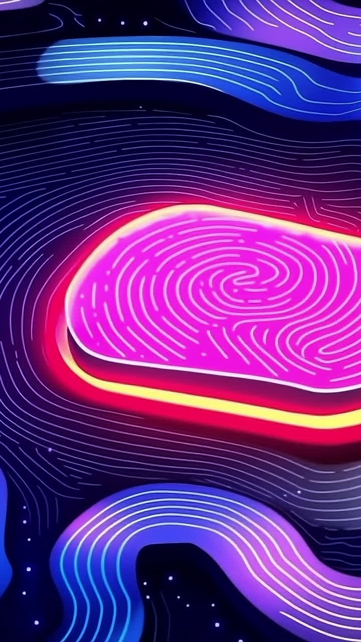 Vibrant geometric design. A vibrant geometric shape surrounded by flowing lines creates a dynamic and colorful abstract design.